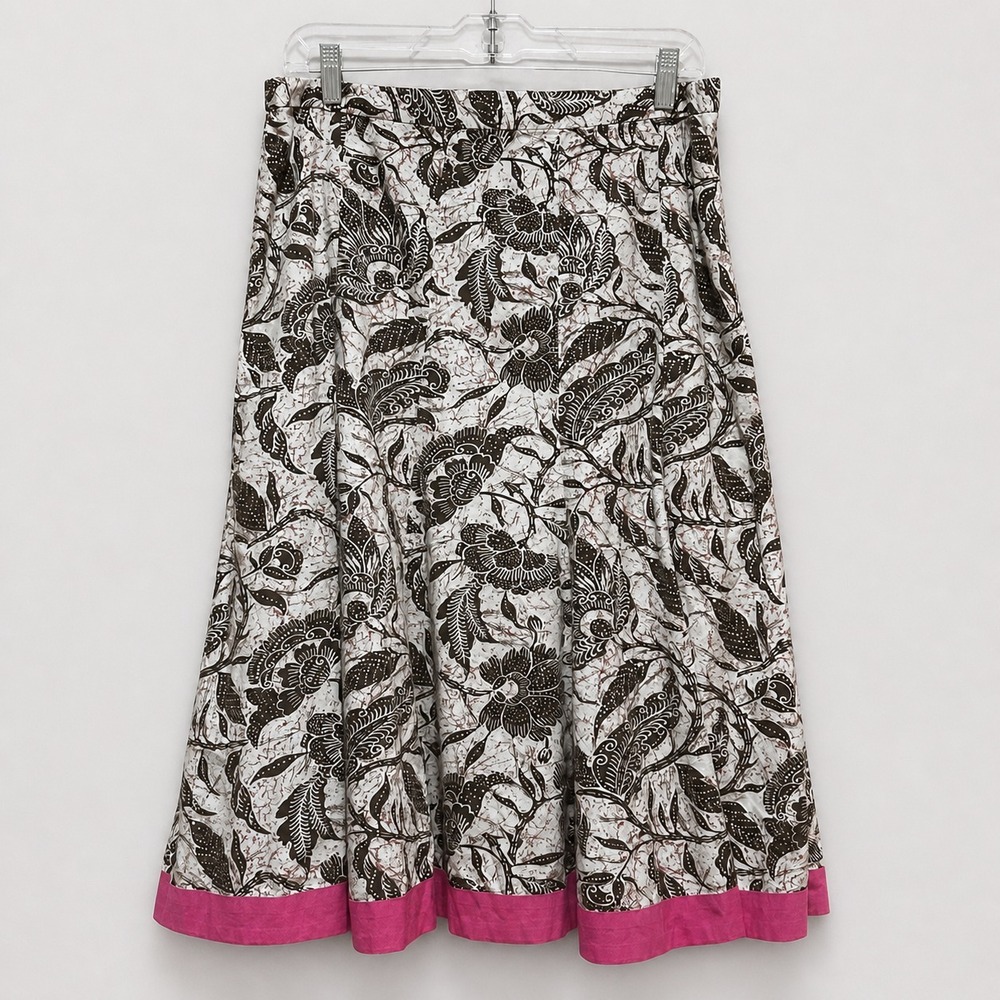 Vintage Old Navy‎ Skirt Size 12 Y2K Cotton Midi Brown White Pink Hem Boho Indie